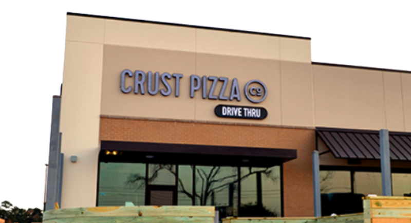 Crust Pizza illuminated LED channel letters restaurant exterior sign